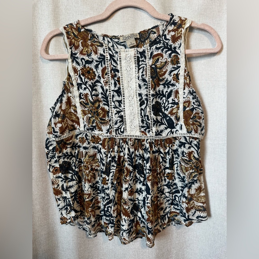 Lucky Brand Neutral Embroidered Sleeveless Blouse